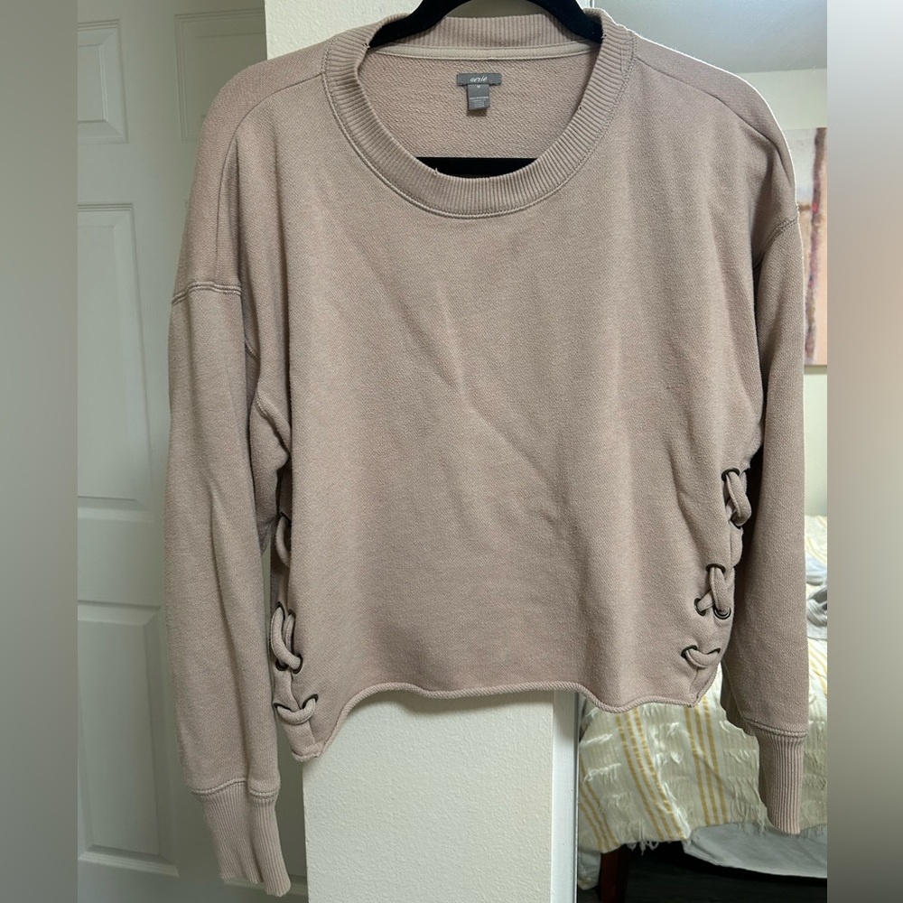 aerie Scoopneck Crew Sweater in Light Taupe
